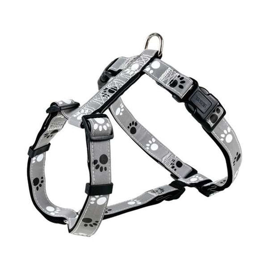 Trixie Geschirr Silver Reflect - Pfotenmotiv - 52-75 cm / 25mm
